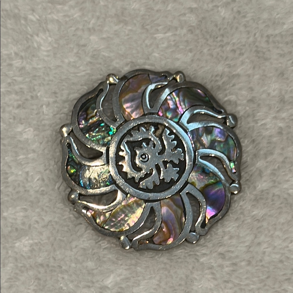 Taxco Silver and Abalone Brooch